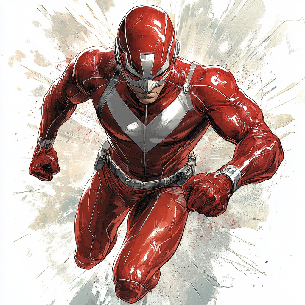 Alien Male Superhero in Red Costume Illustration