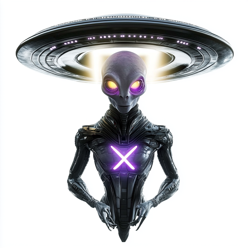 Alien in high tech armor inside UFO beam.