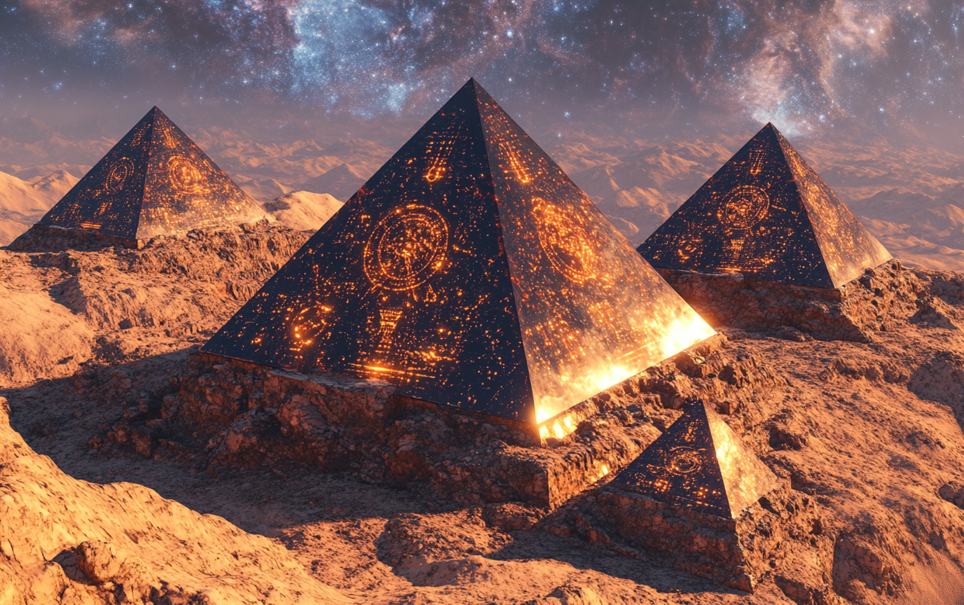 Alien pyramids glow on Mars; robots build stellar web