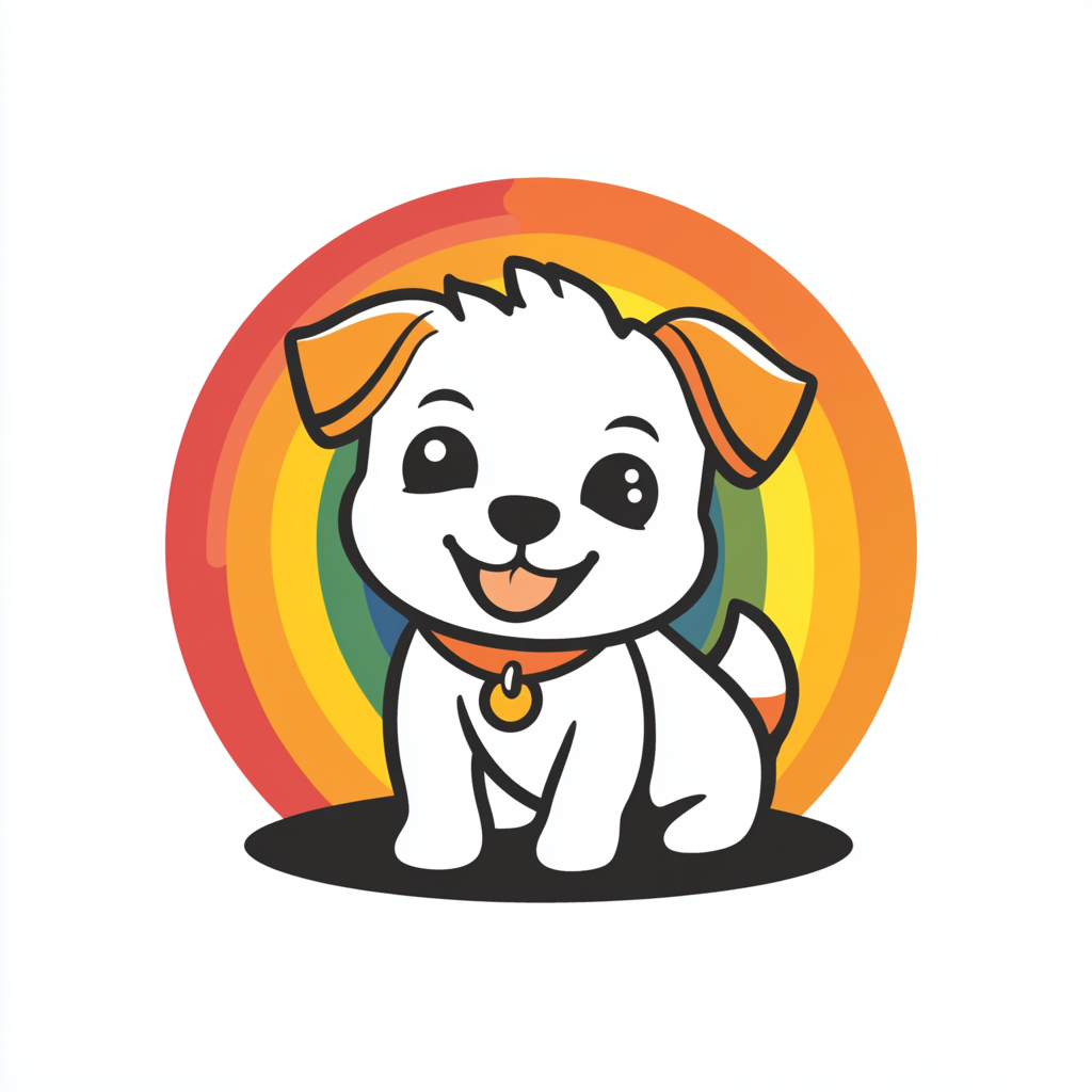 Alt Image Text: Graphic, colorful logo of puppy being groomed.