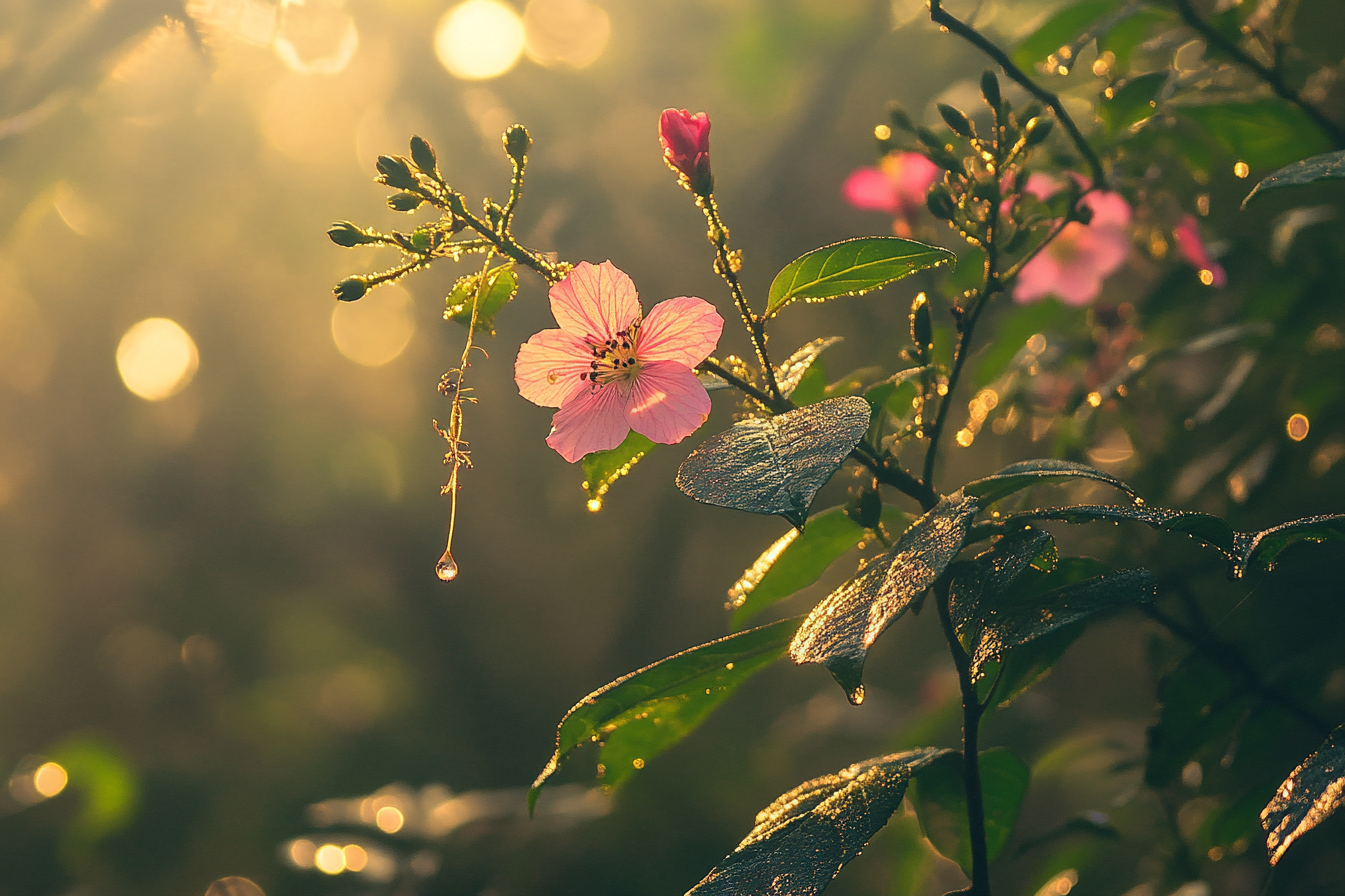 Alt Image Text: Realistic macro photography of Asian forest flowers.