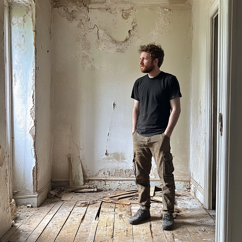 Amateur photo of British man in old house.