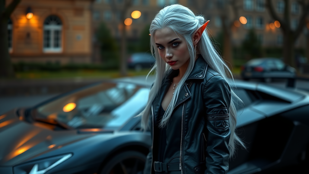 Amazing 8k Ultra HD Elf Girl Near Lamborghini