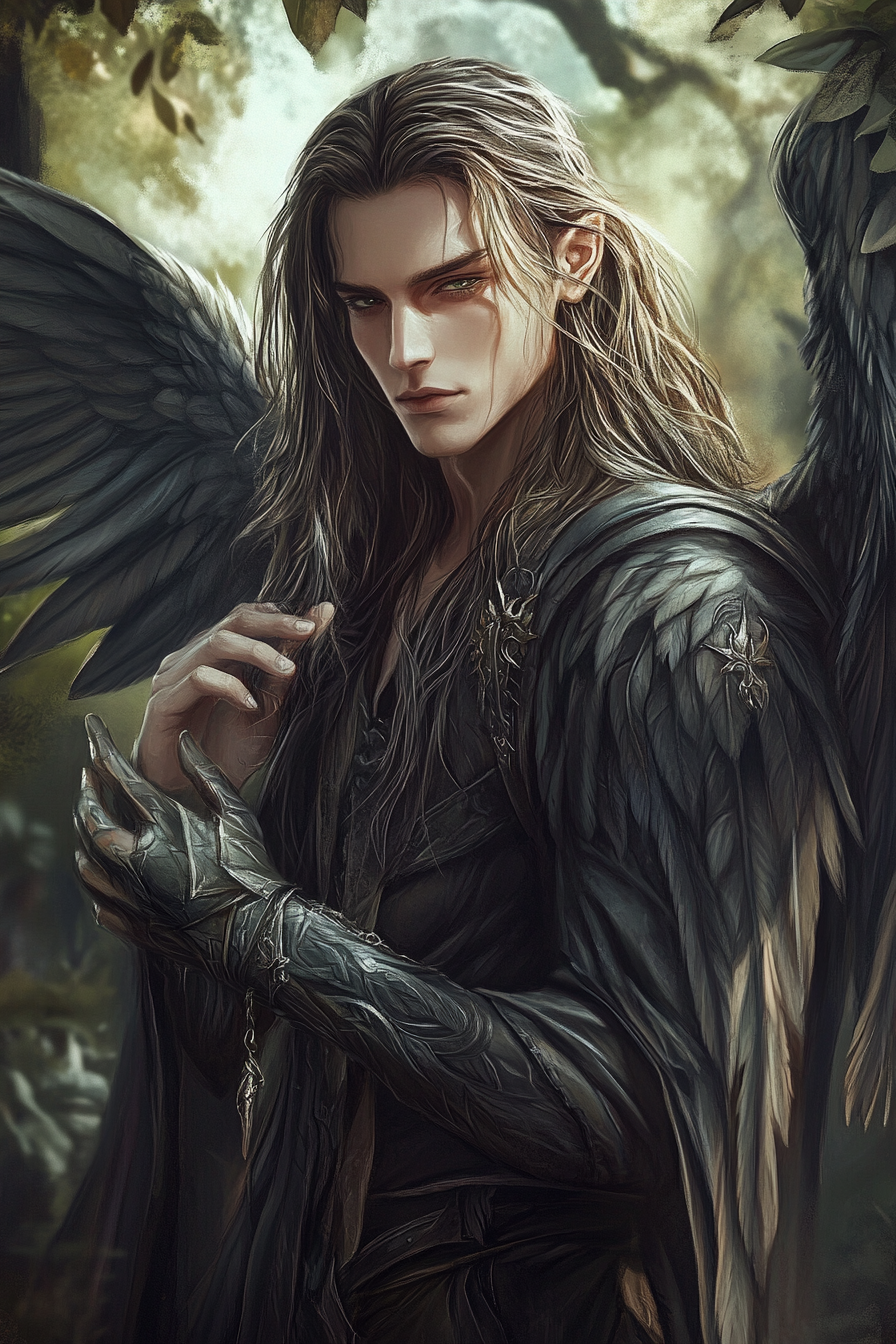 Amazingly detailed fantasy illustration of elegant androgynous man.