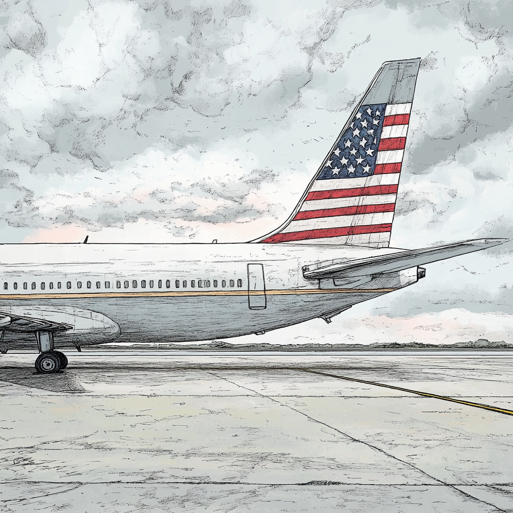 American Aircraft on Tarmac under Cloudy Sky