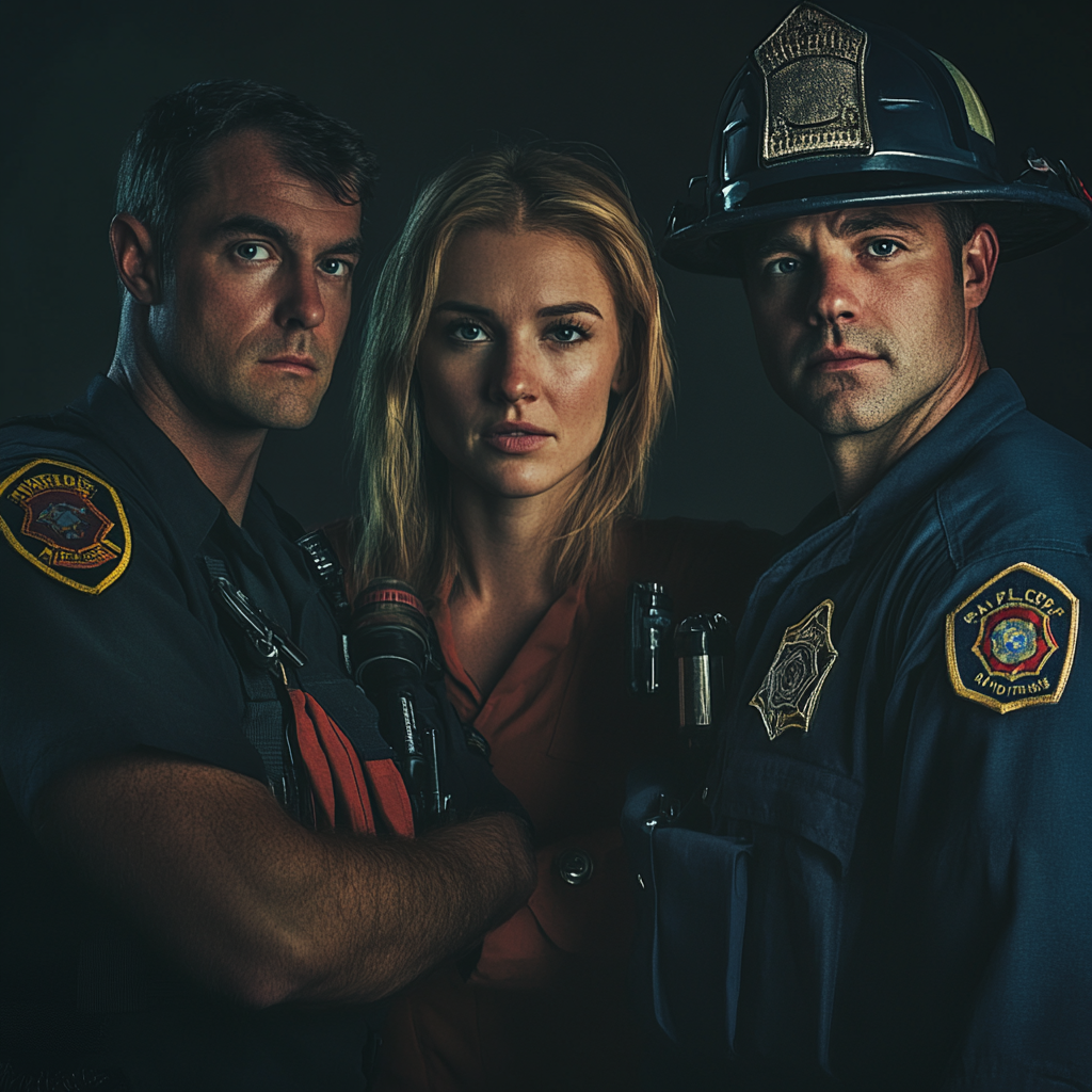 American firefighter, police officer, emt dramatic photo