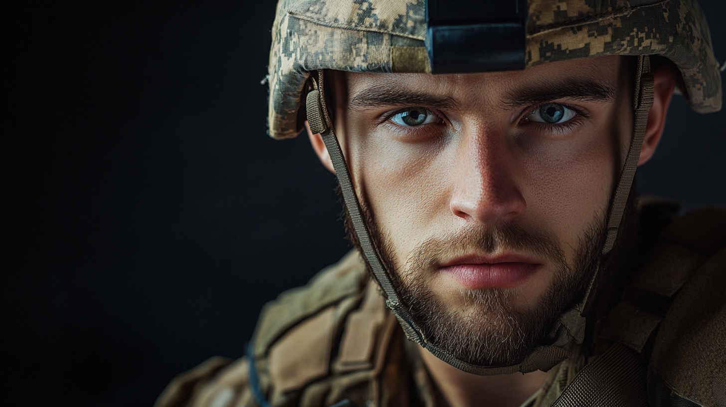 American soldier, handsome, cute, professional studio portrait, sharp focus.