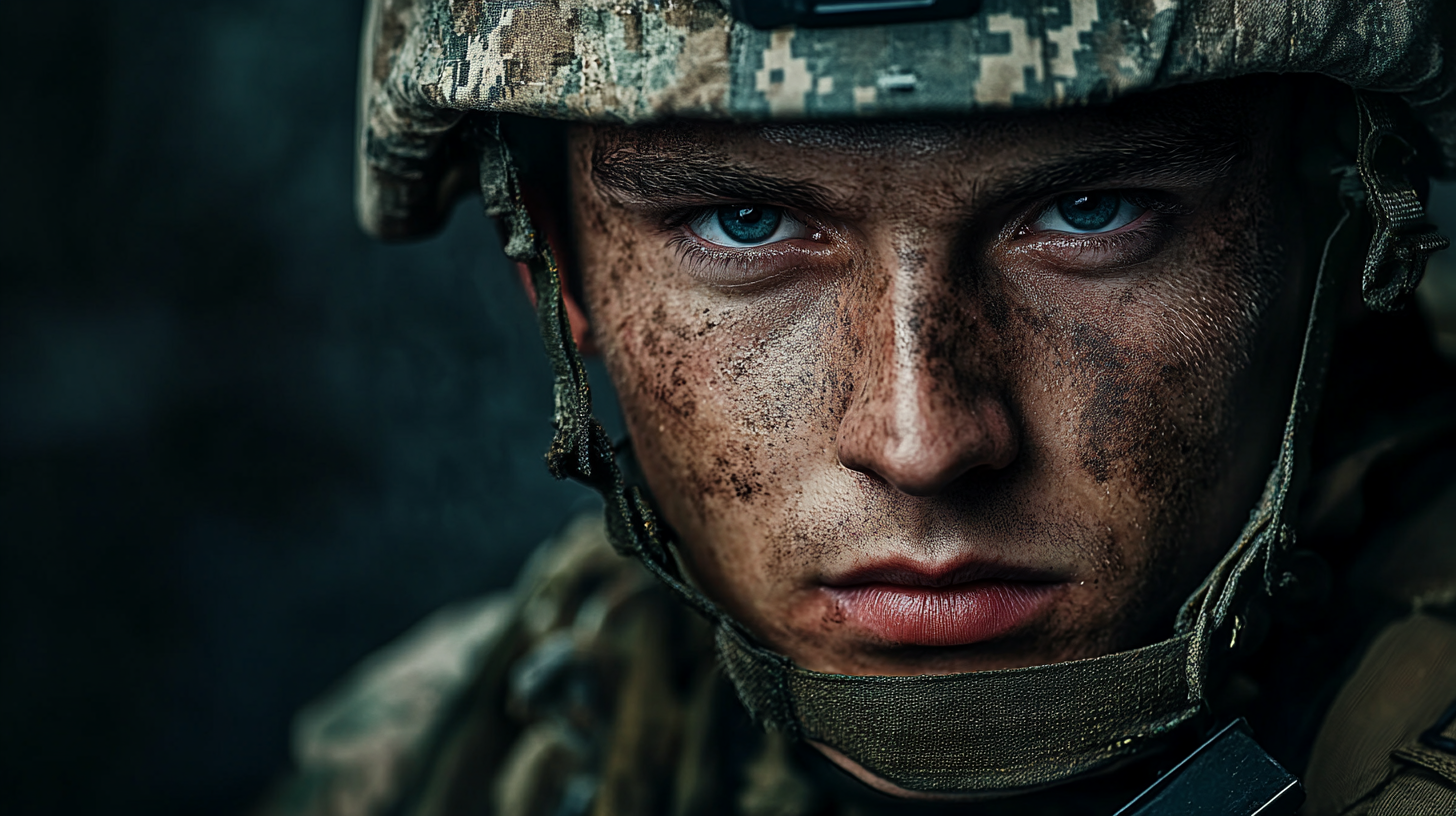 American soldier in dramatic studio lighting, high quality portrait.