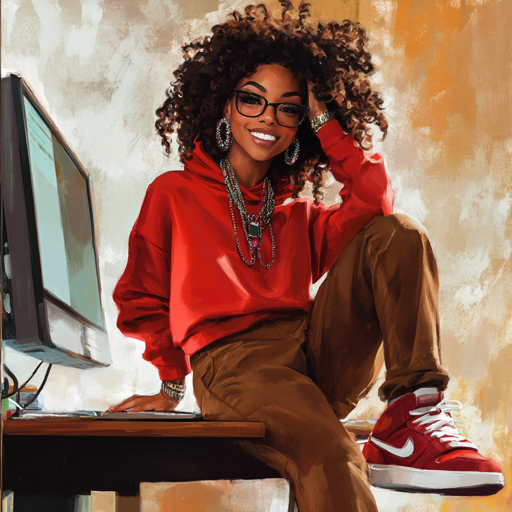 An African American woman smiling in classroom portrait.