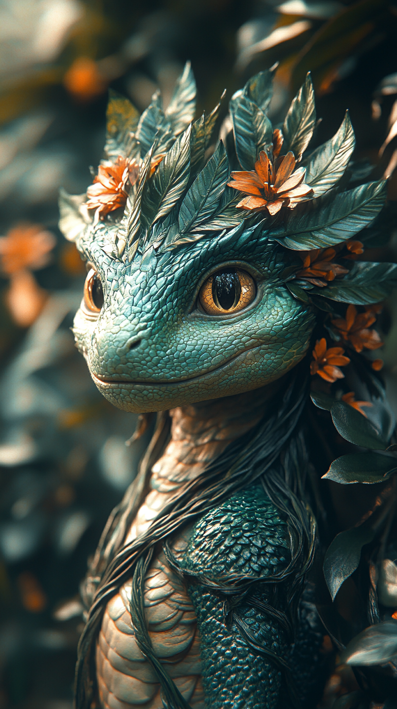 An Amazonian dragon blending with lush jungle wildlife.