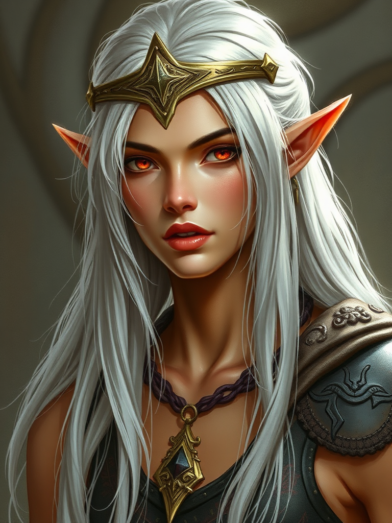 An Androgynous High Elf With Golden Skin.