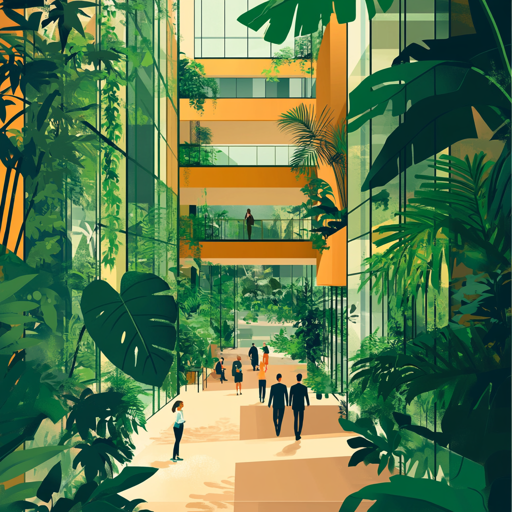 An Architectural Poster Showing Biophilia in Lobby of Hotel