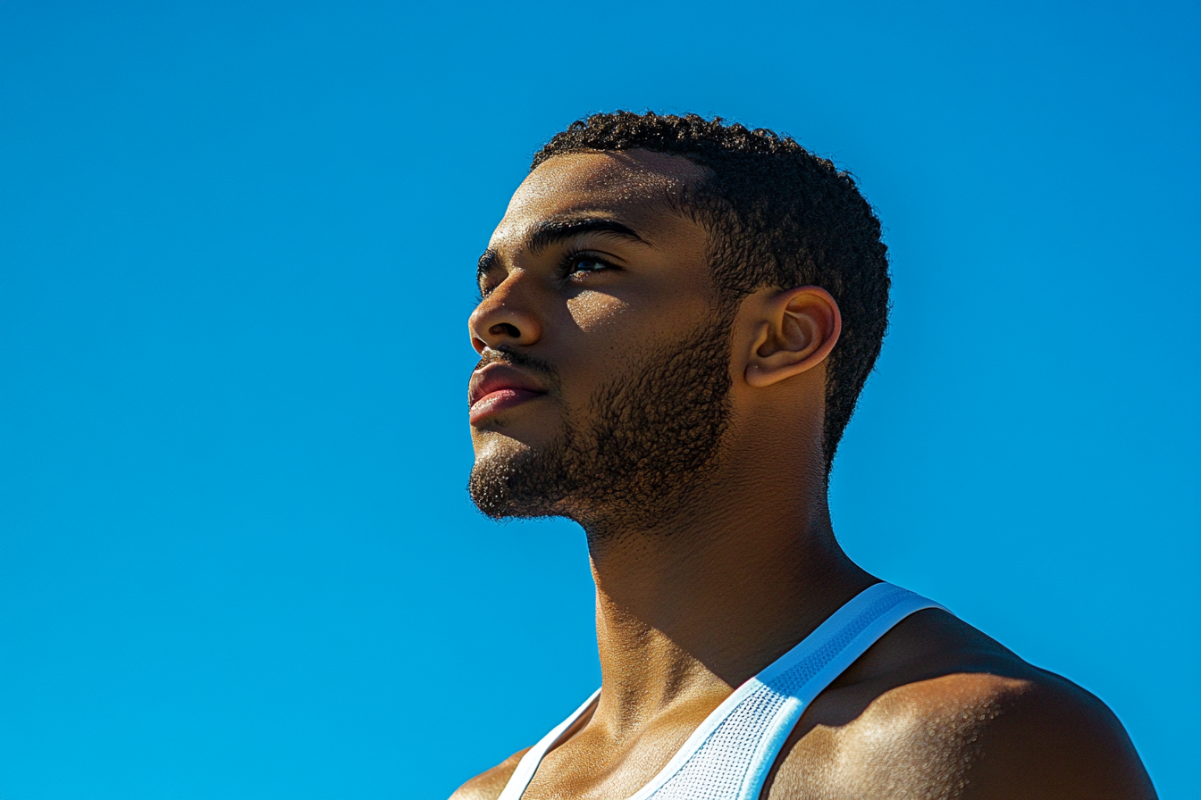 An Athletic Male in Sportswear Under Blue Sky