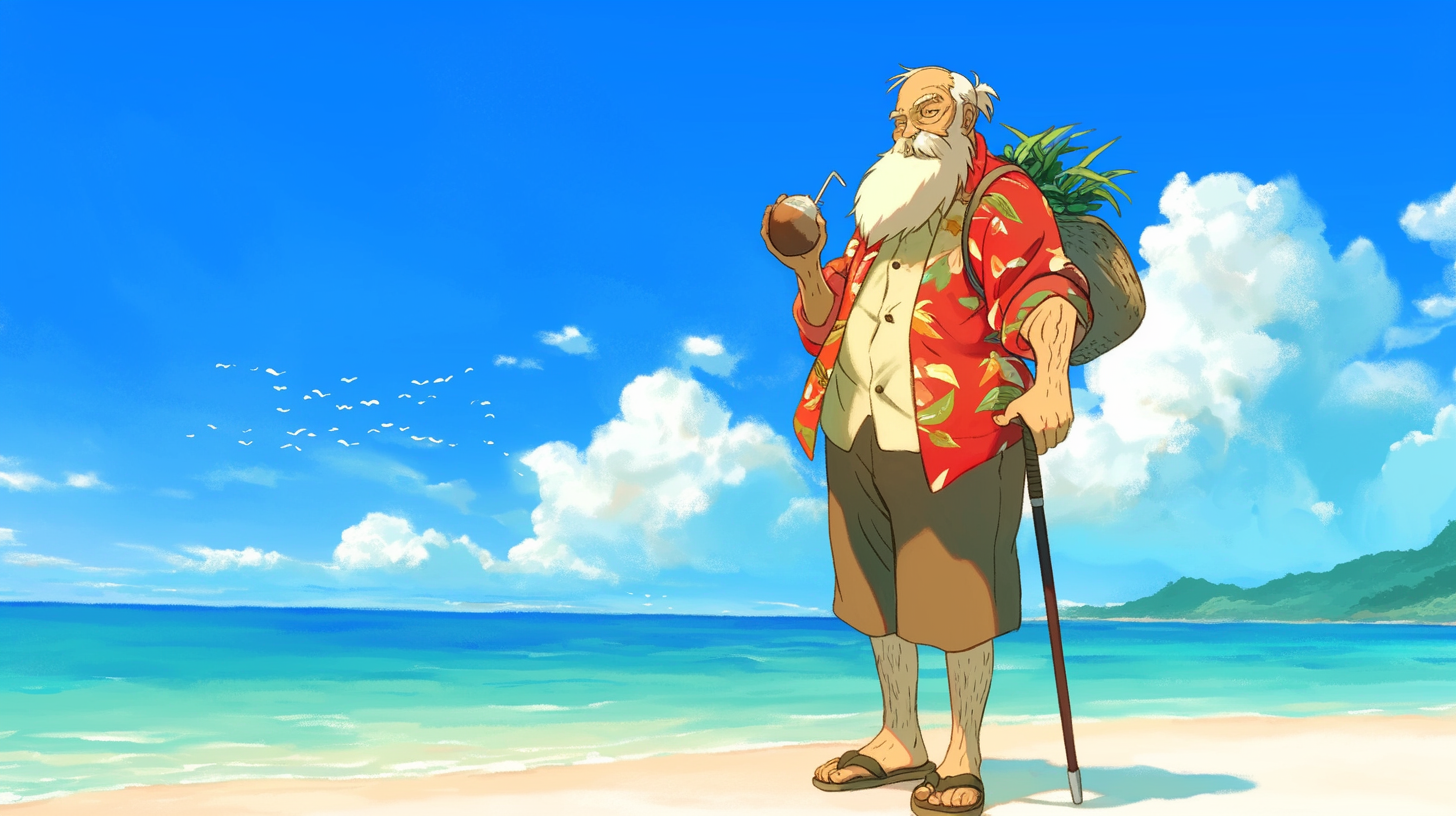 An Elderly Man on a Tropical Beach