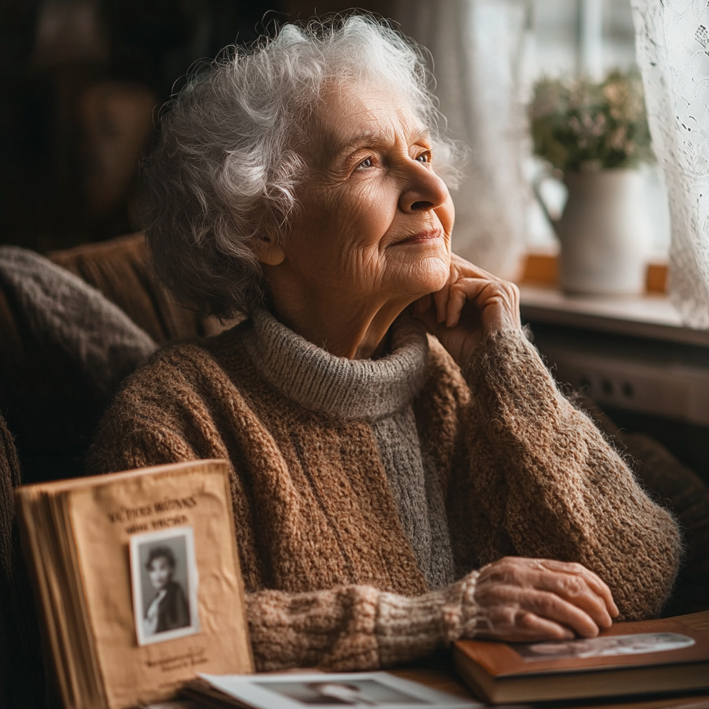 An Elderly Person Reflects Surrounded by Memories