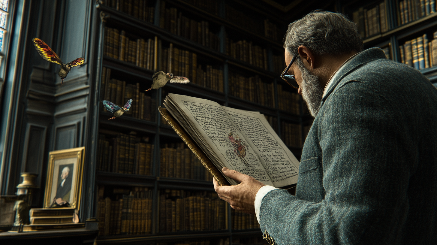 An Elegant Victorian Man Reading Magical Ledger