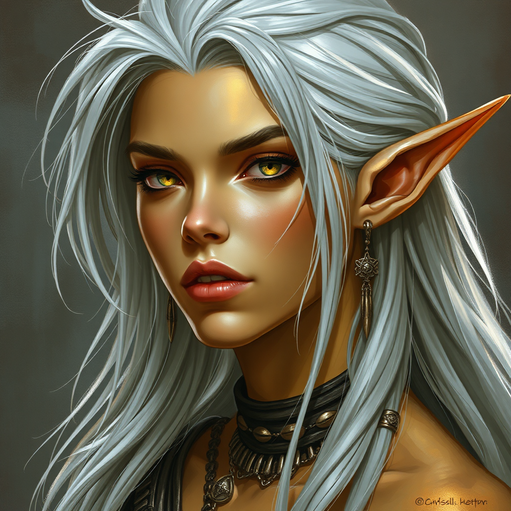 An Elf with Gold Skin and Silver Hair