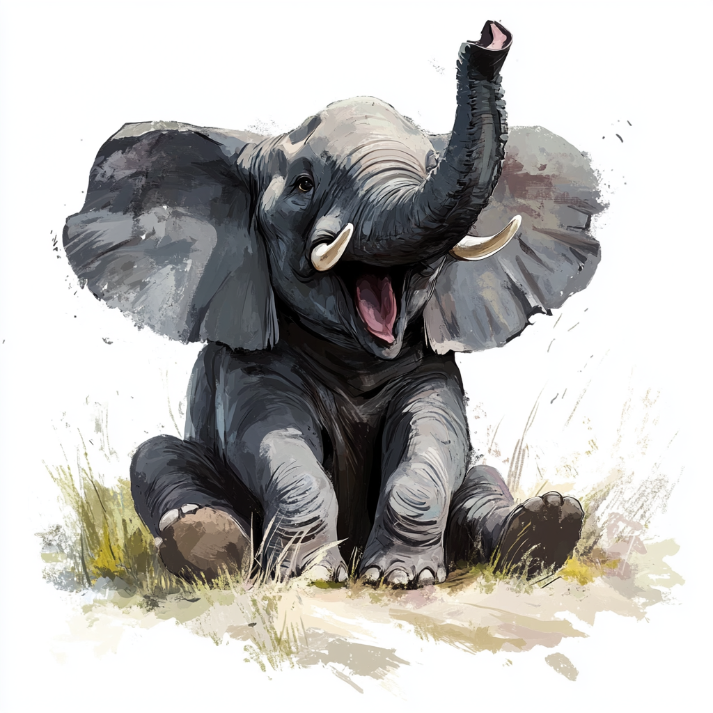 An Excited Laughing African Elephant with Big Ears