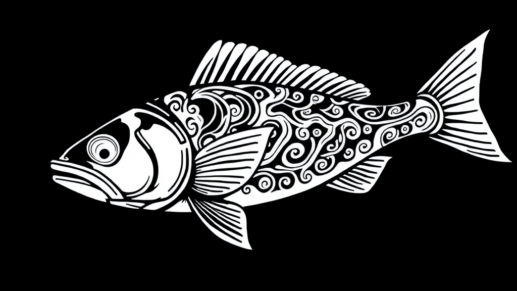 An Illustrated Maori-Style Fish in Black and White.