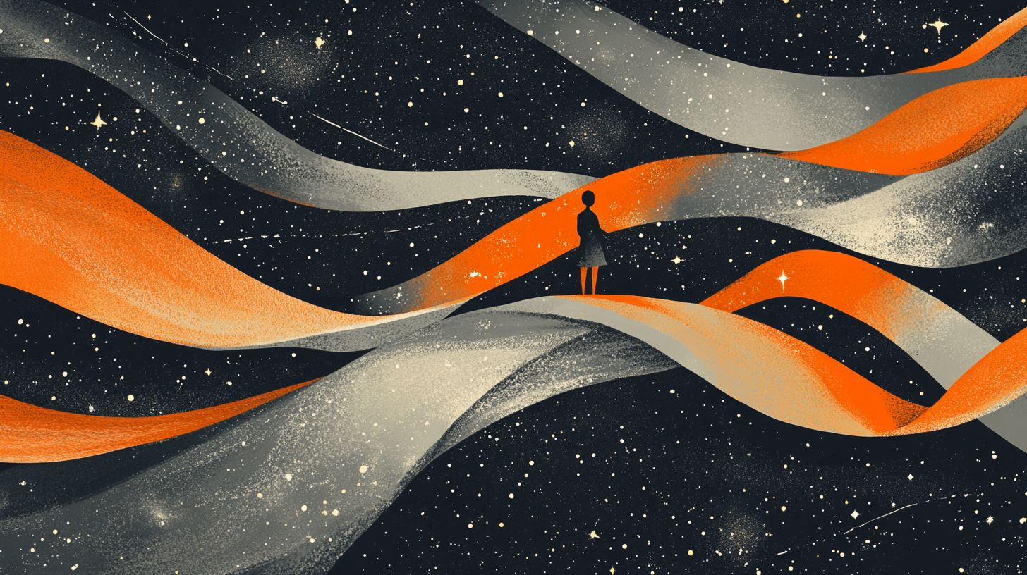 An Interstellar Journey Through Orange and Gray Ribbons