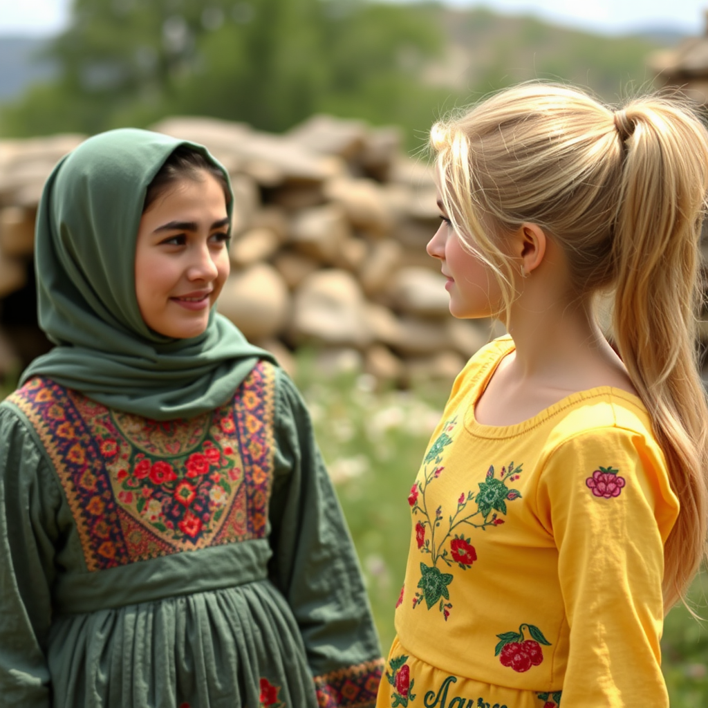 An Iranian girl talks to a beautiful British girl.