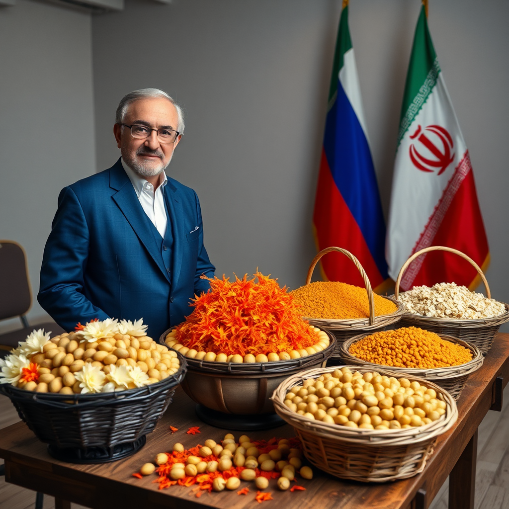 An Iranian man in a flower-filled studio.