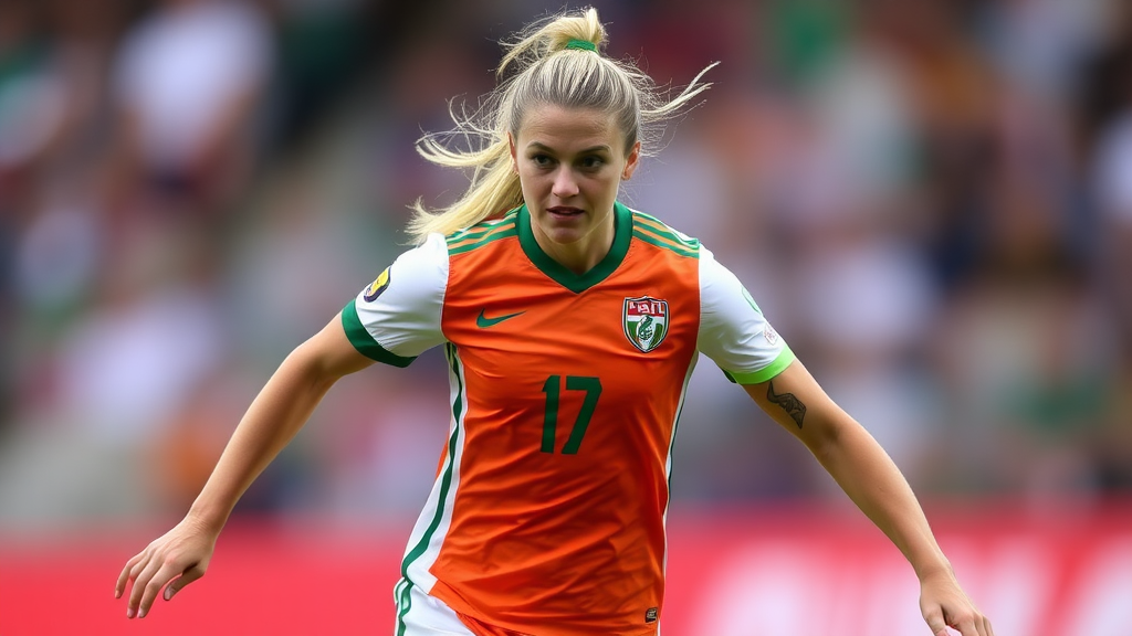 An Irish female soccer player on the field.