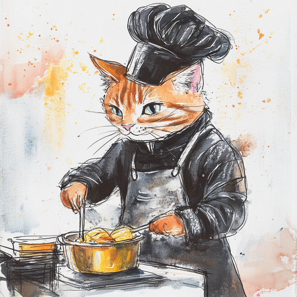 An Orange Cat Cooks in Kitchen Painting