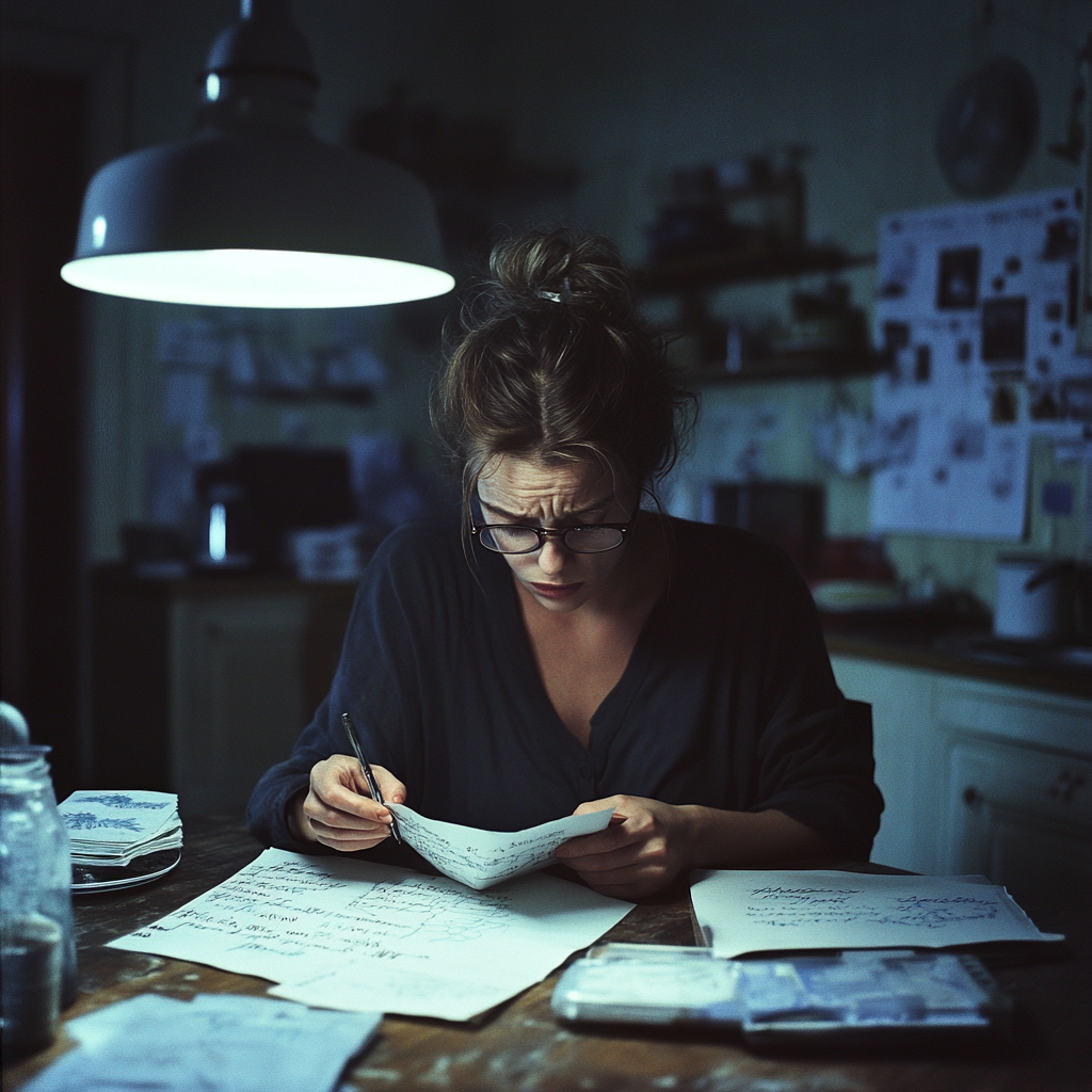 An Upset Woman Writing a Letter in 1992