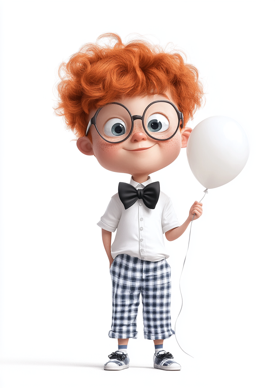 An adorable boy in glasses with a balloon.