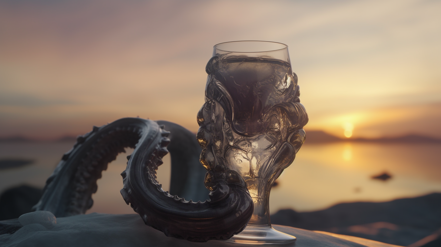 An alien tentacle holding a glass of whiskey.