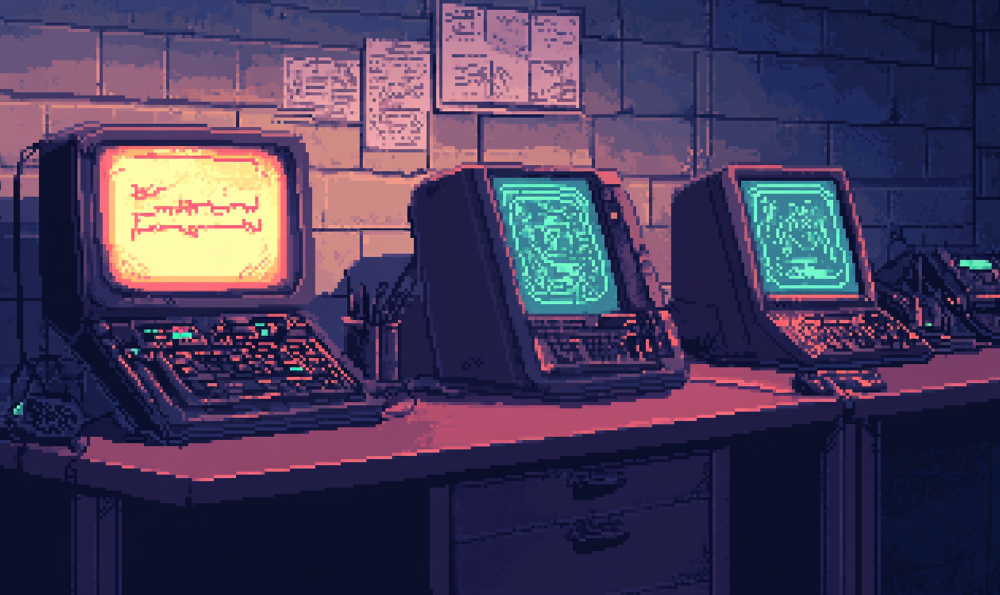 An artistic retro pixel image of technology gap.