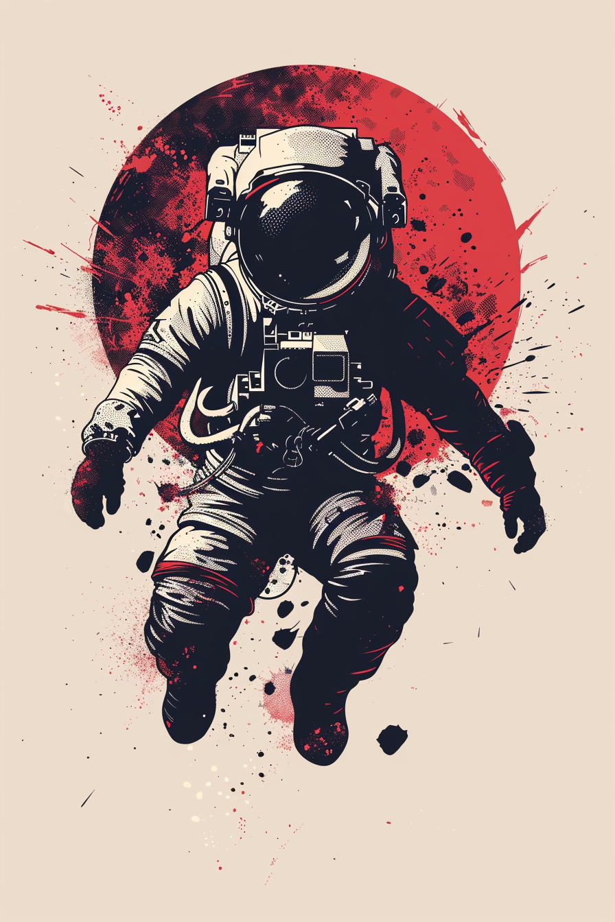 An astronaut on Mars in a surreal illustration.