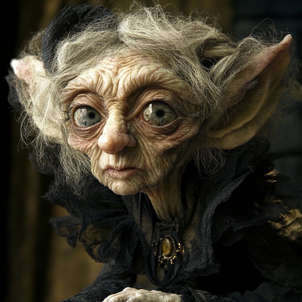 An elderly fey creature in Victorian attire