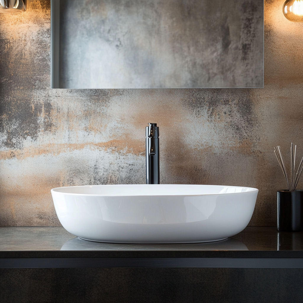 An elegant company bathroom sink front view.