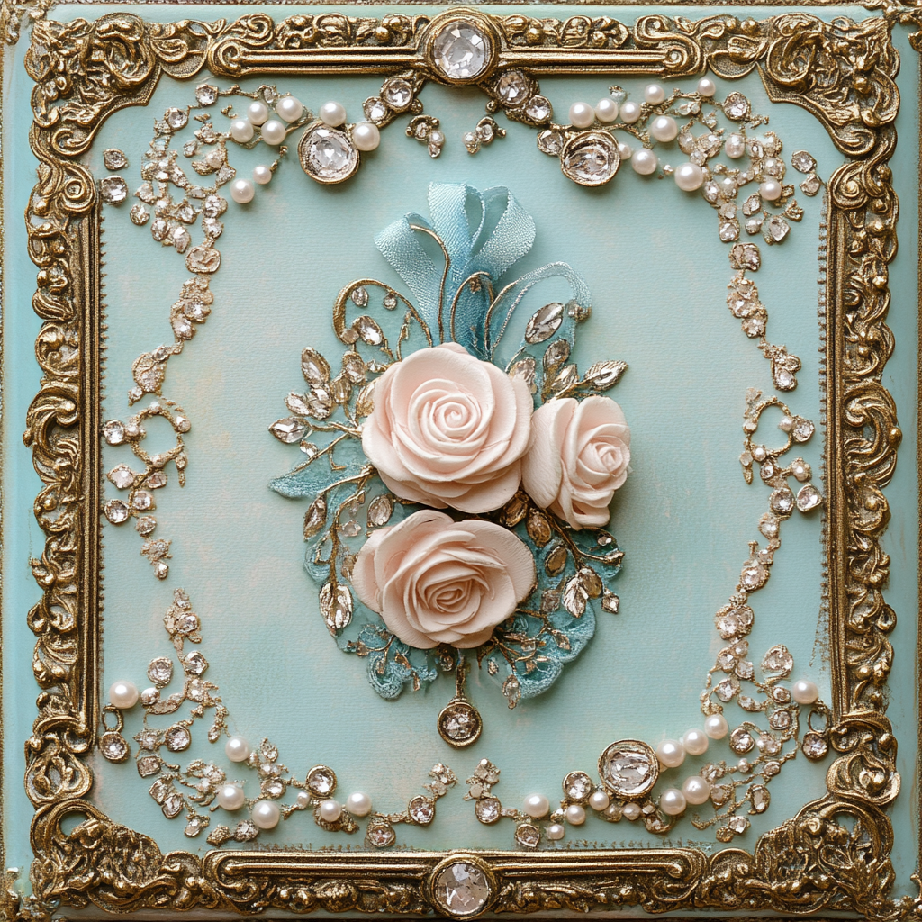 An elegant vintage book with roses and jewelry.