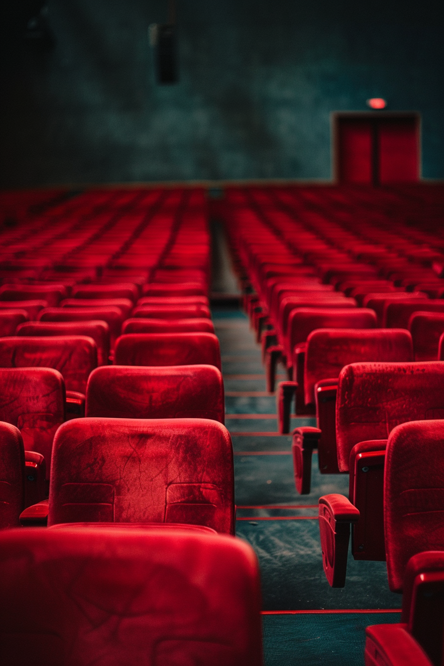 An empty, clean auditorium with rows of seats