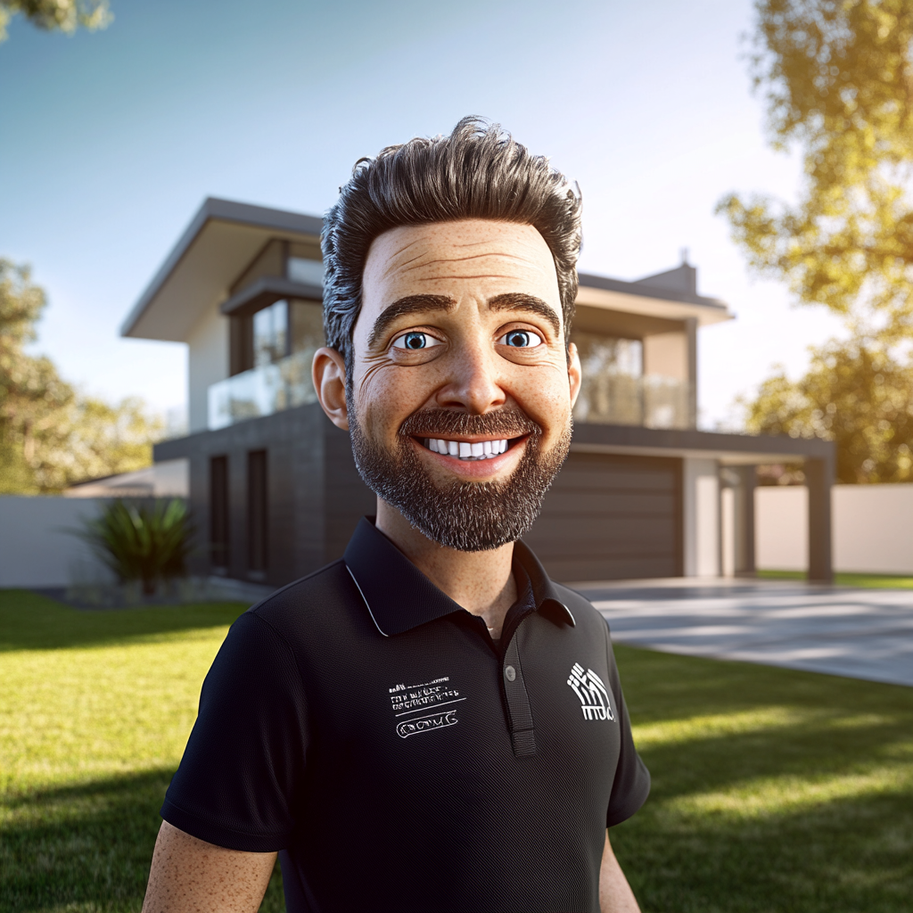 An engineer with big smile at modern house