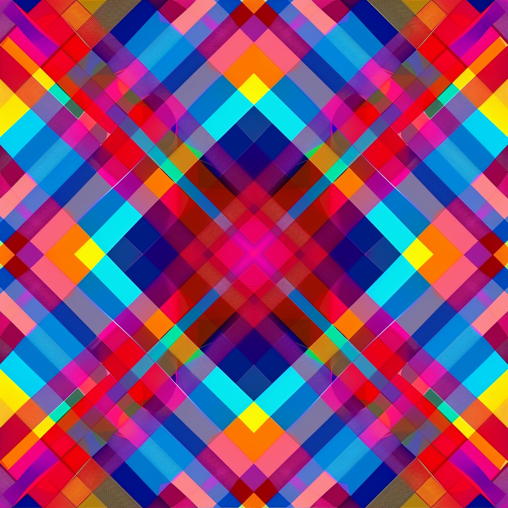 An explosion of colorful sharp checkered patterns.