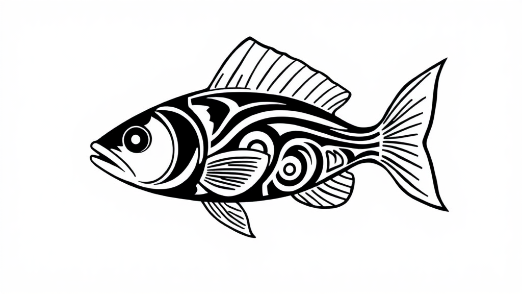 An illustrated fish in Maori style design.