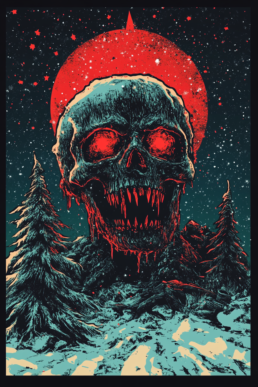 An old Christmas illustration with synthwave style.