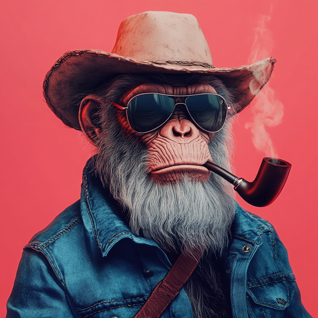 An old cowboy ape with pipe and shades