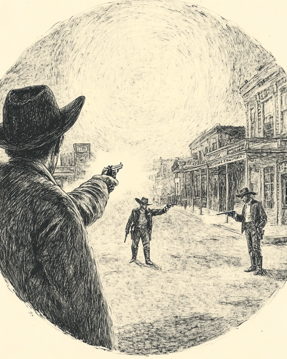 An old western town duel at high noon.