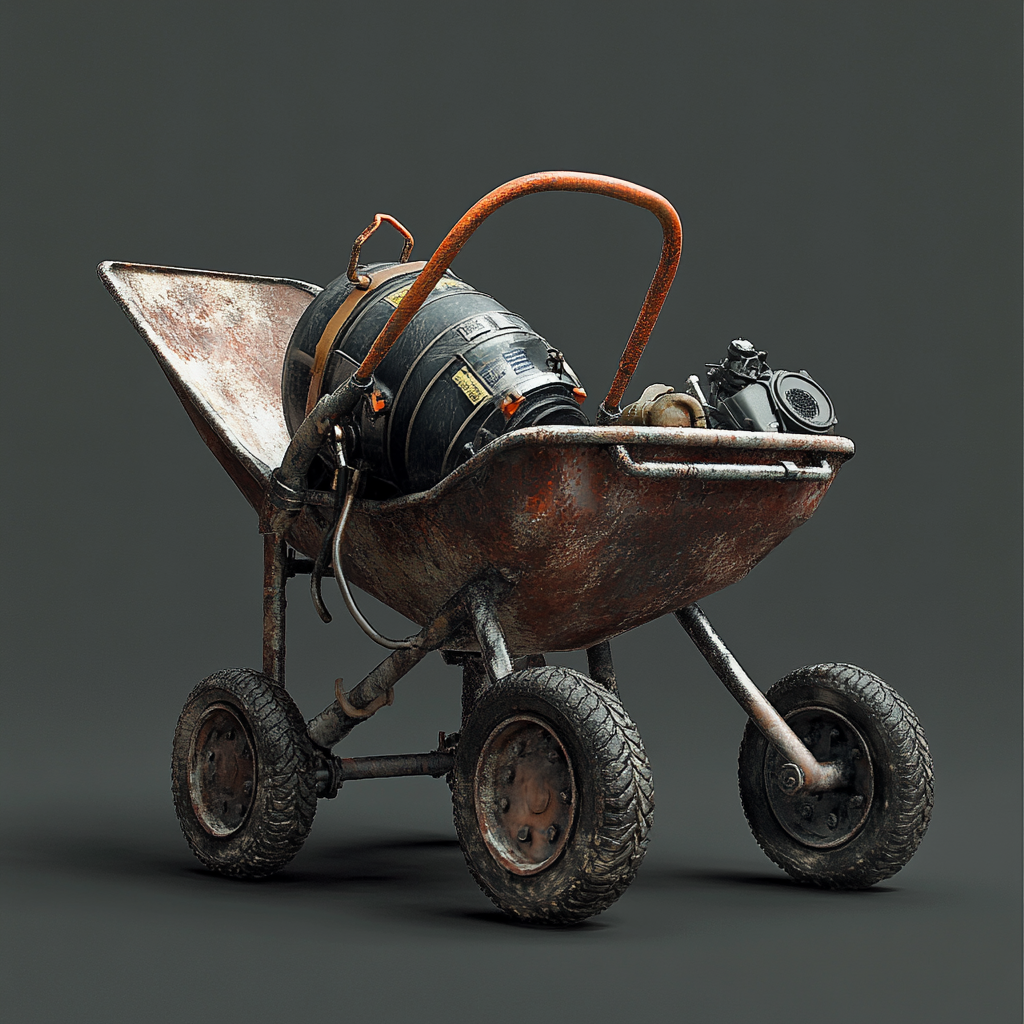 An old wheelbarrow with a useless turbo booster.