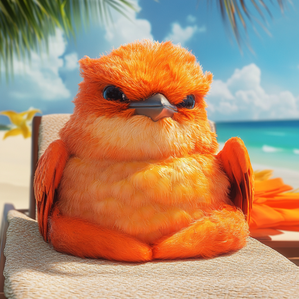 An orange swallow relaxing on a sunny beach.