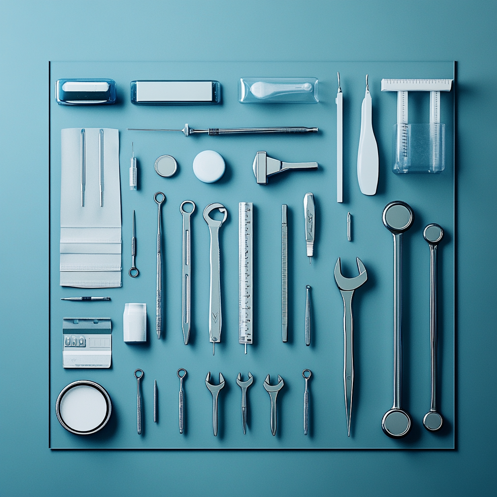 An organized, modern arrangement of tools and utensils.