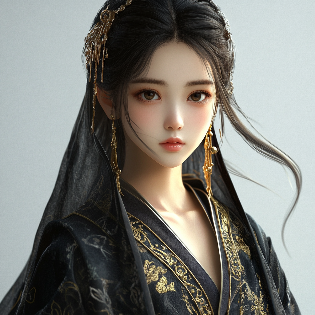 Ancient Chinese girl, chestnut hair, Tang costume, cloak.