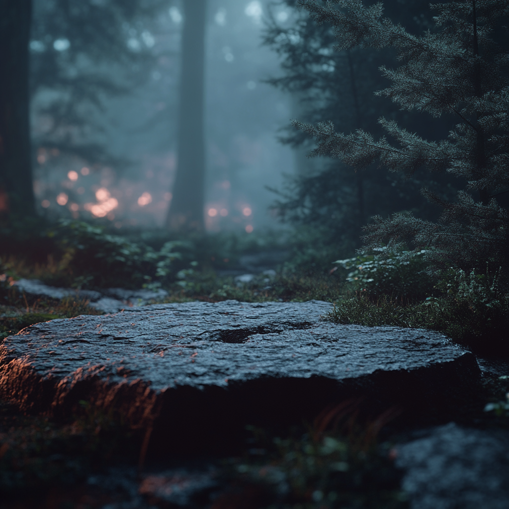 Ancient Evergreen Forest Night Scene with Creepy Vibes