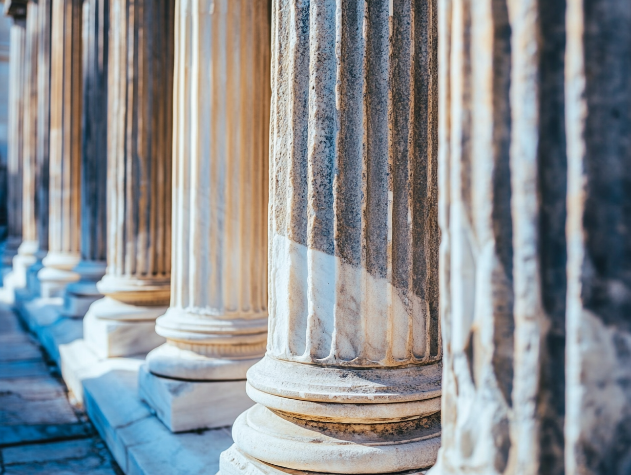 Ancient Greek City with Buildings and Columns