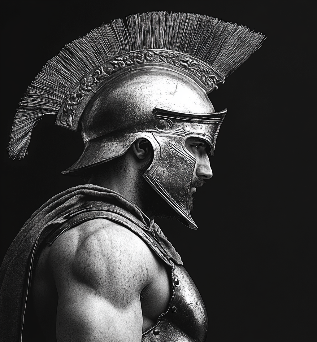 Ancient Greek Soldier Helmet Armor Profile Studio Lighting